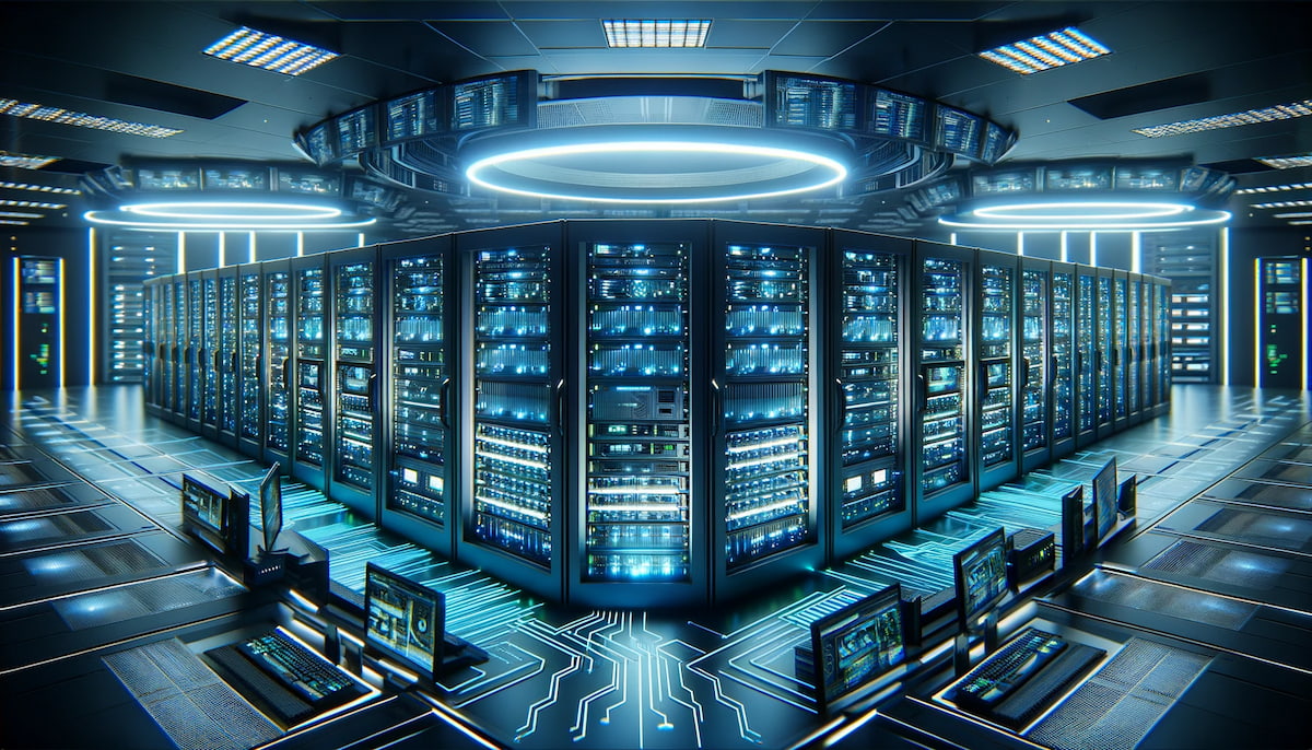 una sala server che controlla una potenziale intelligenza artificiale